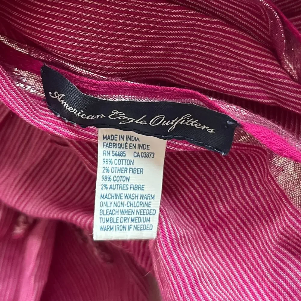 American Eagle Outfitters | Pink Pinstripe Scarf | 2010s | Metallic Ribbon Trim